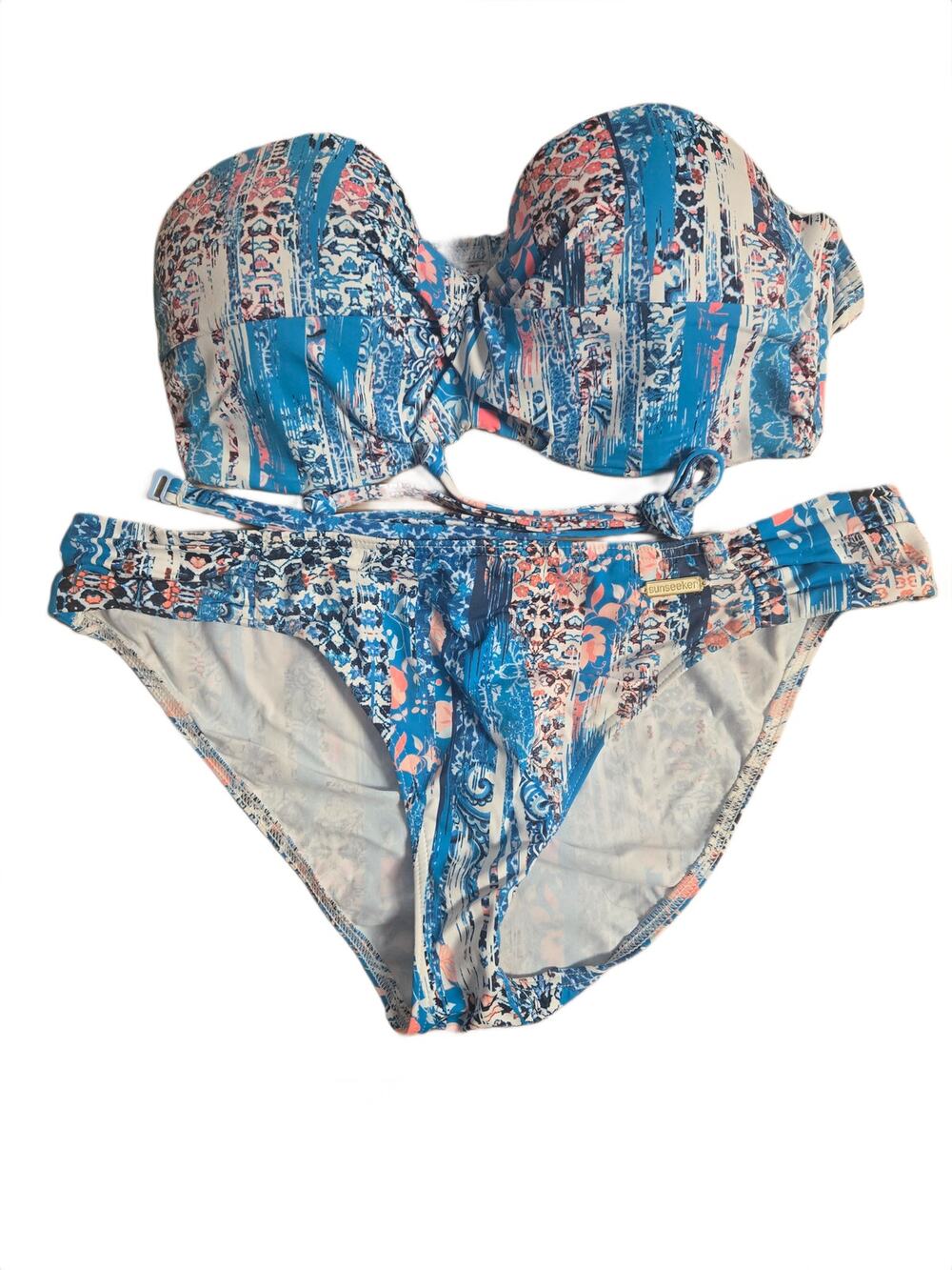 Sunseeker Blue Geometric Print Underwire Bandeau Bikini Two-Piece Set | 34C & M